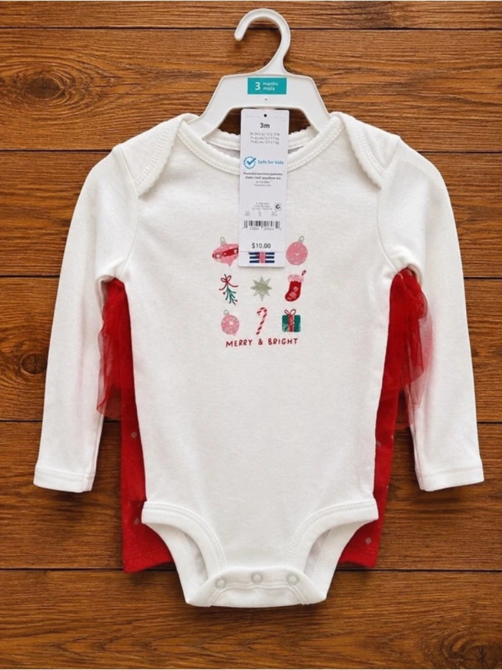 Baby Merry & Bright White and Red Holiday One-Piece Bodysuit